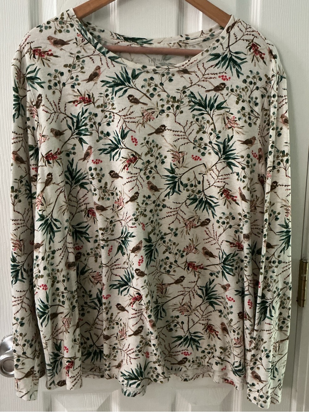 J.Jill Women’s XL Cream Floral & Bird Print Pajama Top